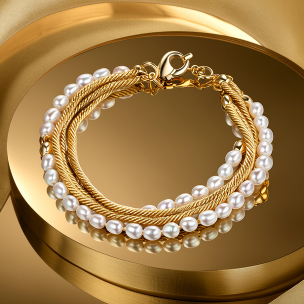 黄金配珍珠手链图片