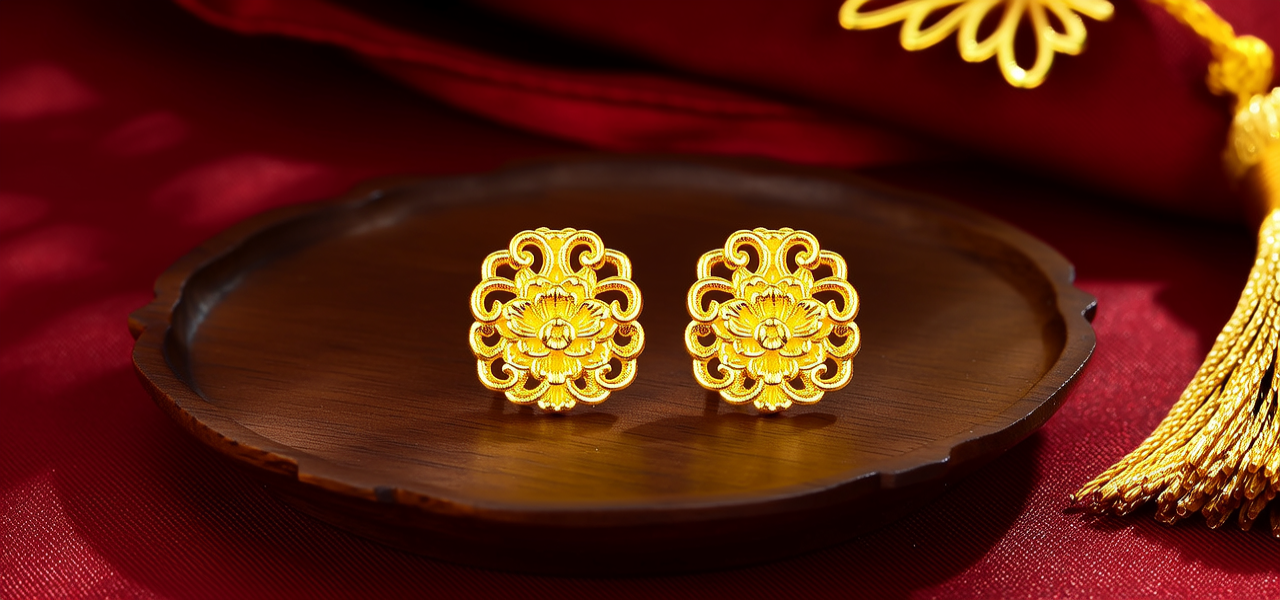 老庙金耳钉图片女款 老庙金耳钉图片女款