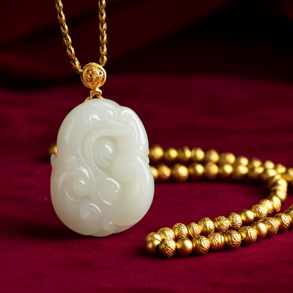 玉吊坠配黄金珠子图片